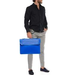 Pre Owned Christian Louboutin Blue Leather Spikes Alexis Document Holder