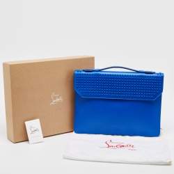 Pre Owned Christian Louboutin Blue Leather Spikes Alexis Document Holder