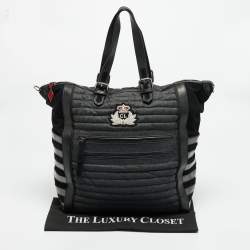 مملوكة مسبقًا Christian Louboutin Crest Logo Patch Black/Grey Fabric and Mix Leather Tote