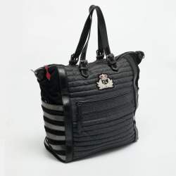 مملوكة مسبقًا Christian Louboutin Crest Logo Patch Black/Grey Fabric and Mix Leather Tote
