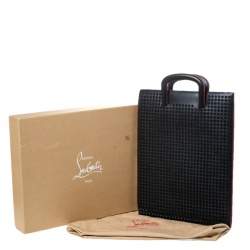 Pre Owned Christian Louboutin Black Leather Spike Trictrac Portfolio Bag
