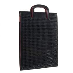 Pre Owned Christian Louboutin Black Leather Spike Trictrac Portfolio Bag