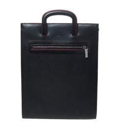 Pre Owned Christian Louboutin Black Leather Spike Trictrac Portfolio Bag