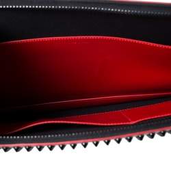 Pre Owned Christian Louboutin Black Leather Spike Trictrac Portfolio Bag