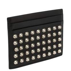 Pre Owned Christian Louboutin Black Leather Studded Kios Card Holder