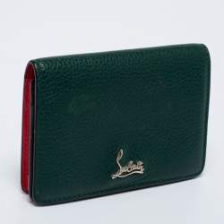 Pre Owned Christian Louboutin Green/Red Leather Flap Card Case