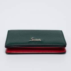 Pre Owned Christian Louboutin Green/Red Leather Flap Card Case