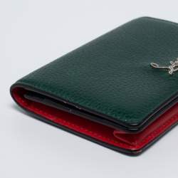 Pre Owned Christian Louboutin Green/Red Leather Flap Card Case