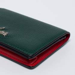 Pre Owned Christian Louboutin Green/Red Leather Flap Card Case