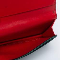 Pre Owned Christian Louboutin Green/Red Leather Flap Card Case