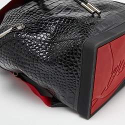 Christian Louboutin Black/Red Croc Embossed Leather and Rubber Explorafunk Backpack