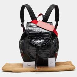 Christian Louboutin Black/Red Croc Embossed Leather and Rubber Explorafunk Backpack