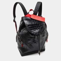 Christian Louboutin Black/Red Croc Embossed Leather and Rubber Explorafunk Backpack