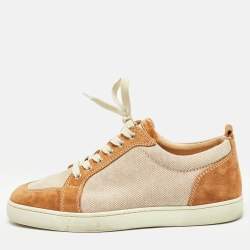 Christian Louboutin Beige/Brown Canvas and Suede Rantulow Sneakers Size 45