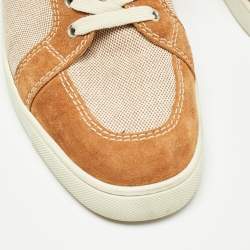 Christian Louboutin Beige/Brown Canvas and Suede Rantulow Sneakers Size 45