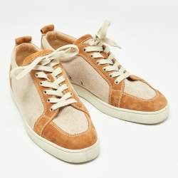 Christian Louboutin Beige/Brown Canvas and Suede Rantulow Sneakers Size 45