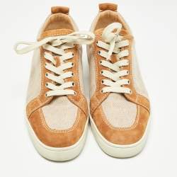Christian Louboutin Beige/Brown Canvas and Suede Rantulow Sneakers Size 45