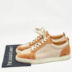 Christian Louboutin Beige/Brown Canvas and Suede Rantulow Sneakers Size 45