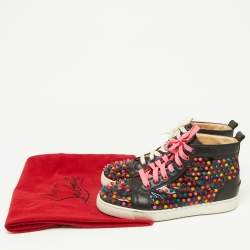 Christian Louboutin Black Patent and Leather Multicolor Spikes Louis Sneakers Size 42