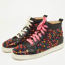 Christian Louboutin Black Patent and Leather Multicolor Spikes Louis Sneakers Size 42