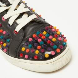 Christian Louboutin Black Patent and Leather Multicolor Spikes Louis Sneakers Size 42