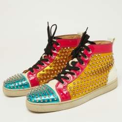Christian Louboutin Multicolor Metallic Leather Louis Spikes Sneakers Size 43