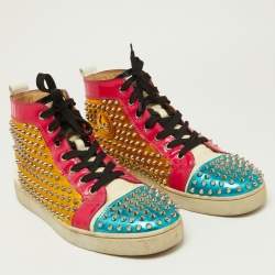 Christian Louboutin Multicolor Metallic Leather Louis Spikes Sneakers Size 43