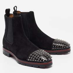 Christian Louboutin Black Suede Melon Spikes Ankle Boots Size 43