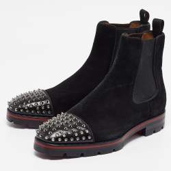 Christian Louboutin Black Suede Melon Spikes Ankle Boots Size 43