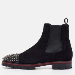 Christian Louboutin Black Suede Melon Spikes Ankle Boots Size 43