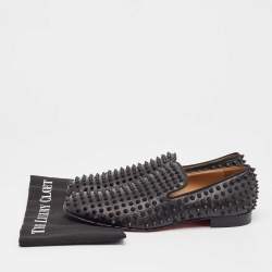 Pre Owned Louboutin Louboutin Black Leather Dandelion Spikes Loafers Size 42.5