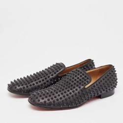 Pre Owned Louboutin Louboutin Black Leather Dandelion Spikes Loafers Size 42.5