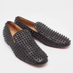 Pre Owned Louboutin Louboutin Black Leather Dandelion Spikes Loafers Size 42.5
