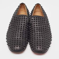 Pre Owned Louboutin Louboutin Black Leather Dandelion Spikes Loafers Size 42.5