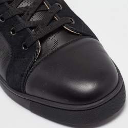 Christian Louboutin Black Perforated Leather and Grosgrain Louis Orlato Sneakers Size 45