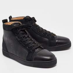 Christian Louboutin Black Perforated Leather and Grosgrain Louis Orlato Sneakers Size 45