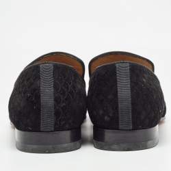 Christian Louboutin Black Embossed Suede Dandelion Smoking Slippers Size 42.5