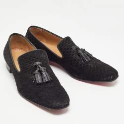 Christian Louboutin Black Embossed Suede Dandelion Smoking Slippers Size 42.5