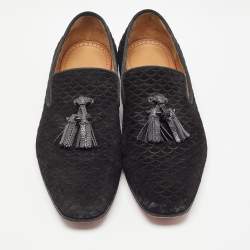 Christian Louboutin Black Embossed Suede Dandelion Smoking Slippers Size 42.5