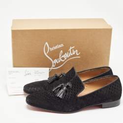 Christian Louboutin Black Embossed Suede Dandelion Smoking Slippers Size 42.5