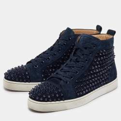 Pre Owned Christian Louboutin Dark Blue Suede Louis Spikes Sneakers Size 42.5