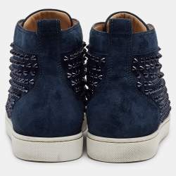 Pre Owned Christian Louboutin Dark Blue Suede Louis Spikes Sneakers Size 42.5