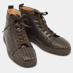 مملوكة مسبقًا Christian Louboutin Brown Leather Lou Spikes High Top Sneakers Size 43.5