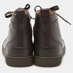 مملوكة مسبقًا Christian Louboutin Brown Leather Lou Spikes High Top Sneakers Size 43.5