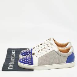 Christian Louboutin Tricolor Canvas and Suede Louis Junior Spikes Sneakers Size 41.5