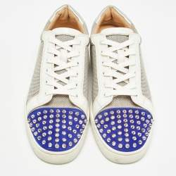 Christian Louboutin Tricolor Canvas and Suede Louis Junior Spikes Sneakers Size 41.5