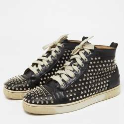 Christian Louboutin Black Leather Louis Spikes Sneakers Size 41