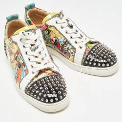 Pre Owned Christian Louboutin Multicolor Suede and Leather Louis Spikes Sneakers Size 42.5