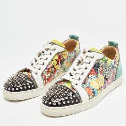 Pre Owned Christian Louboutin Multicolor Suede and Leather Louis Spikes Sneakers Size 42.5