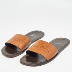 Christian Louboutin Brown Leather Coolraoul Slides Size 42